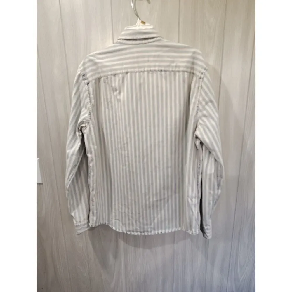 American Eagle Shirt Denim Blue White Stripes Long Sleeve Cotton Men's Size L